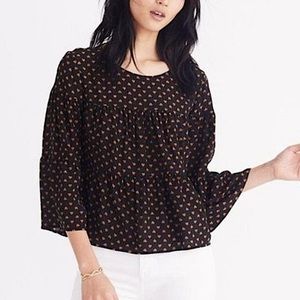Madewell Black Gold Heart Silk Tiered Blouse